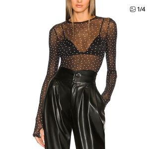 Enza Costa Black Dotted Polyamide Mesh Long Sleeve Top